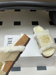 LOEWE X BIRKENSTOCK SLIPPERS WHITE GRAY FUR