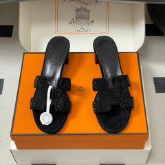 HM 25S ORAN HIGH‑HEEL SANDAL 50 MM IN BLACK LAMBSKIN WITH STONE DETAILS