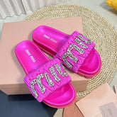 Bright Pink Sheepskin Diamond Slippers