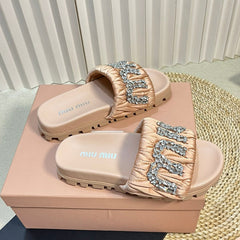 Pastel Pink Sheepskin Diamond Slippers