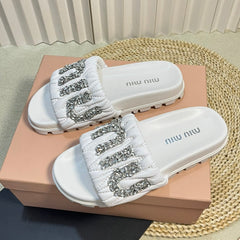 White Sheepskin Diamond Slippers