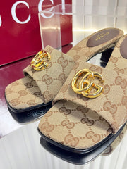 GUCCI 26S HIGH-HEELED SANDALS 45 MM IN WARM BEIGE CANVAS