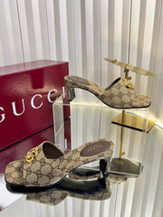 GUCCI 26S HIGH-HEELED SANDALS 45 MM IN WARM BEIGE CANVAS