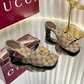 GUCCI 26S HIGH-HEELED SANDALS 45 MM IN WARM BEIGE CANVAS