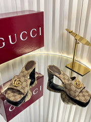 GUCCI 26S HIGH-HEELED SANDALS 45 MM IN WARM BEIGE CANVAS