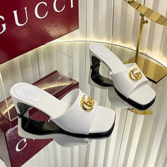 GUCCI 26S HIGH-HEELED SANDALS 45 MM IN WHITE CALFSKIN