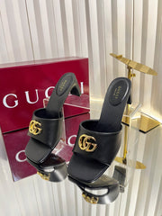 GUCCI 26S HIGH-HEELED SANDALS 45 MM IN BLACK CALFSKIN
