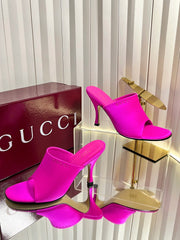 GUCCI 26S HIGH-HEELED SANDALS 100 MM IN DARK PINK SATIN