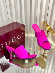 GUCCI 26S HIGH-HEELED SANDALS 100 MM IN DARK PINK SATIN