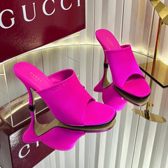 GUCCI 26S HIGH-HEELED SANDALS 100 MM IN DARK PINK SATIN