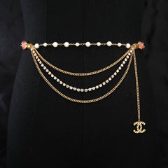 CHANEL 25S GOLD CHAIN BELT WITH PEARL 611794
