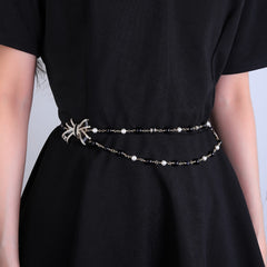 CHANEL 25S CHAIN BELT IN BLACK AND WHITE PEARL 614285