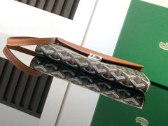 CHYPRE WALLET-POUCH 21 IN BLACK GOYARDINE CANVAS AND TAN CALFSKIN