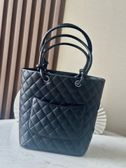 CHANEL 25S CAMBON LIGNE TOTE BAG 24 IN BLACK CALFSKIN
