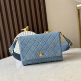 CHANEL 25S SHOULDER BAG 26 IN BLUE DENIM WITH GOLD HARDWARE