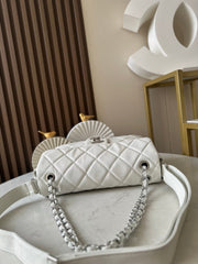 CHANEL 25S SHOULDER BAG 40 IN WHITE CAVIAR WITH SILVER HARDWARE