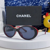 OVAL SUNGLASSES 640344 IN BLACK RED ACETATE METAL FRAME EMBOSSED PEARL