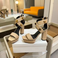 BALMAIN 25S WEDGE HEELS 105MM IN BEIGE CALFSKIN GOLD HARDWARE