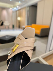 BALMAIN 25S WEDGE HEEL SANDALS 100MM IN NUDE CALFSKIN