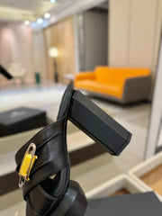 BALMAIN 25S WEDGE HEEL SANDALS 100MM IN BLACK CALFSKIN