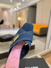 BALMAIN 25S HIGH HEEL SANDALS 95MM IN BLUE DENIM