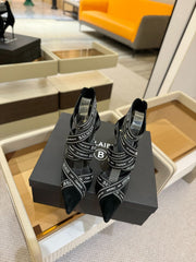 BALMAIN 25S HIGH HEELS LOGO RIBBON 95MM IN BLACK FULL SUEDE