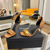 BALMAIN 25S HIGH HEELS 95MM IN BROWN CALFSKIN