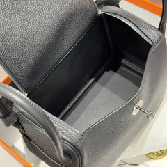 HERMES 25S MEDIUM LINDY 26 IN CHARCOAL GRAY CALFSKIN SILVER HARDWARE