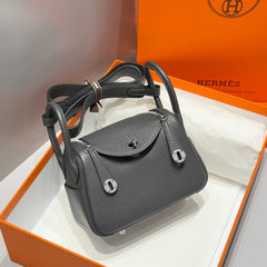 HERMES 25S MINI LINDY 19 IN CHARCOAL GRAY CALFSKIN SILVER HARDWARE