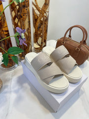 WOODY WEDGE SANDALS IN DOVE GREY CANVAS WITH WHITE RUBBER SOLE