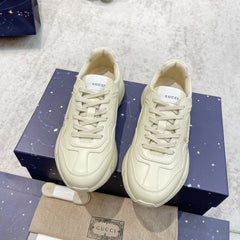 GG RHYTON TRAINER WHITE LAMBSKIN WITH FIRE MOTIF