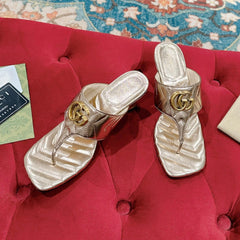 HIGH THONG MULE 55MM IN LIGHT GOLD CALFSKIN WITH GOLD HARDWARE