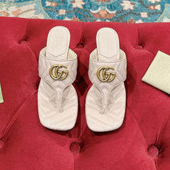 HIGH THONG MULE 55MM IN BEIGE CREAM CALFSKIN WITH GOLD HARDWARE