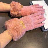 GLOVES IN FLAMINGO PINK WOOL AND RABBIT FUR 420534