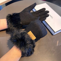 GLOVES IN BLACK WOOL AND RABBIT FUR 420535