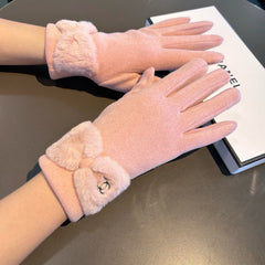 GLOVES IN ROSE PINK WOOL WITH RABBIT FUR 456298