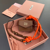 MICRO BAG 7 IN TAWNY BROWN SMOOTH LAMBSKIN ORANGE STRAP
