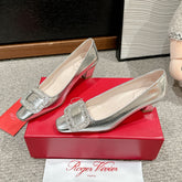 BELLE VIVIER PUMPS IN SILVER METALLIC LIZARD EMBOSSED CALFSKIN
