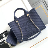 CHANEL 25S TOTE BAG 32 CM IN NAVY BLUE CANVAS