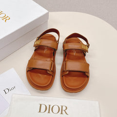 DIOR BACK-STRAP SANDALS 25S IN BRICK BROWN CALFSKIN WITH SILVER HARDWARE