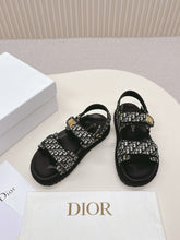 DIOR BACK-STRAP SANDALS 25S IN BLACK FABRIC AND CALFSKIN WITH GOLD HARDWARE
