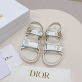 DIOR BACK-STRAP SANDALS 25S IN CREAM WHITE AND SILVER CALFSKIN WITH BUTTERFLY MOTIF