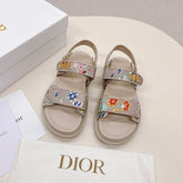 DIOR BACK-STRAP SANDALS 25S IN BEIGE CALFSKIN EMBROIDERED WITH PETITES FLEURS