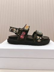DIOR BACK-STRAP SANDALS 25S IN BLACK CALFSKIN EMBROIDERED WITH PETITES FLEURS