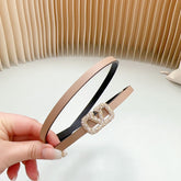 VL Belt 8mm Buckle Gold Diamond Leather Beige Black