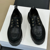 CELINE 25S THICK SOLED LOAFERS IN BLACK CALFSKIN SUEDE