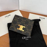 CELINE 25S CARD HOLDER WITH TRIOMPHE LOGO PRINT 11 IN BROWN TRIOPMHE CALFSKIN