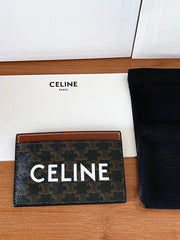 CELINE 25S CARD HOLDER 10 IN BROWN TRIOMPHE CANVAS WITH CELINE PRINT