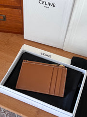 CELINE 25S ZIPPED CARD HOLDER 11 IN BROWN CALFSKIN GOLD HARDWARE
