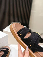 CELINE 25S TIPPI TRIOMPHE SANDAL IN BLACK CALFSKIN SUEDE